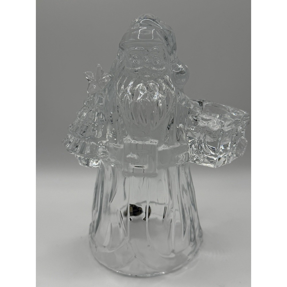 Vintage Lead Crystal Santa Figurine Candle Holder USA 24% Lead Christmas Decor